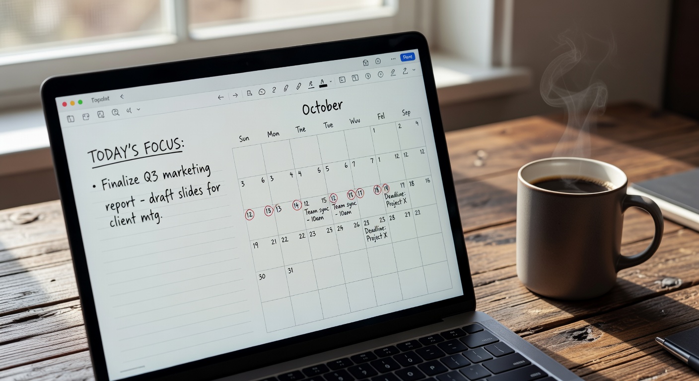 Productivitate zilnică — laptop și planner